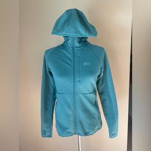REI Co Op Womens Polartec Fleece Zip Up Sweatshirt Size Small Green Thumb Holes